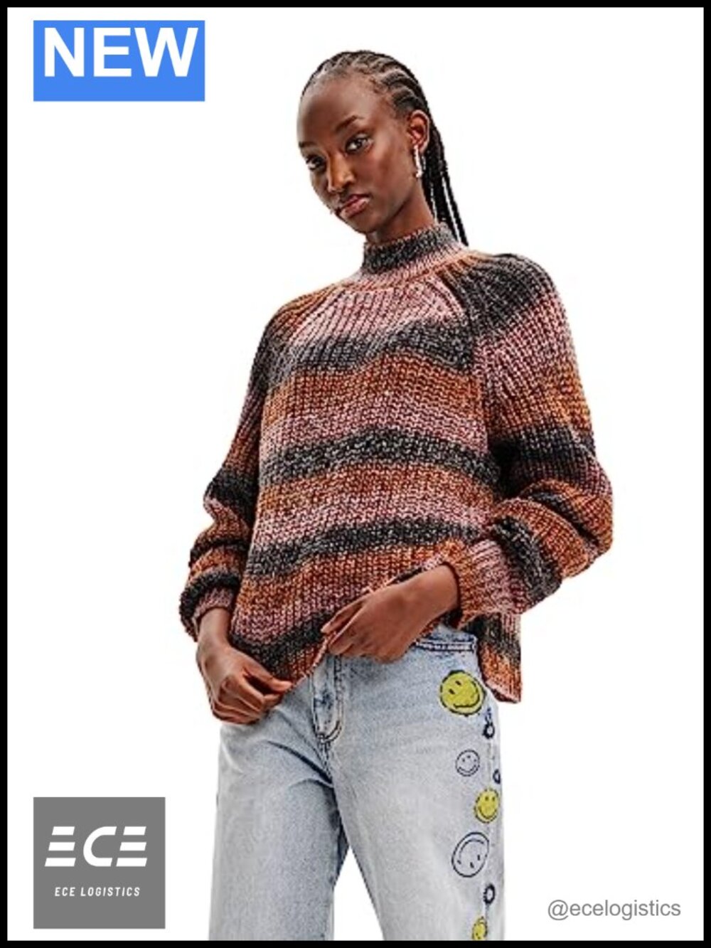Oversize Striped Pullover Sweater Long Sleeve Round Neck